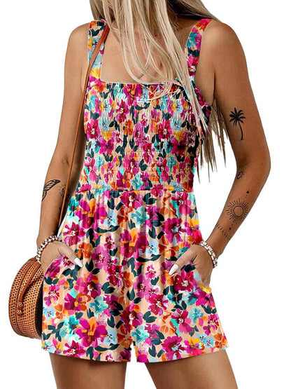 💞2026 HOT SALE ￡12.99!!💃Women's Summer Square Neck Sleeveless Loose Casual Short Smocked Romper
