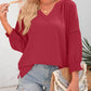 💥Last Day Special Sale 49% OFF👚Womens 3/4 Lantern Sleeve Casual V-Neck T-Shirts Pleated Loose Hollow-Out Blouse