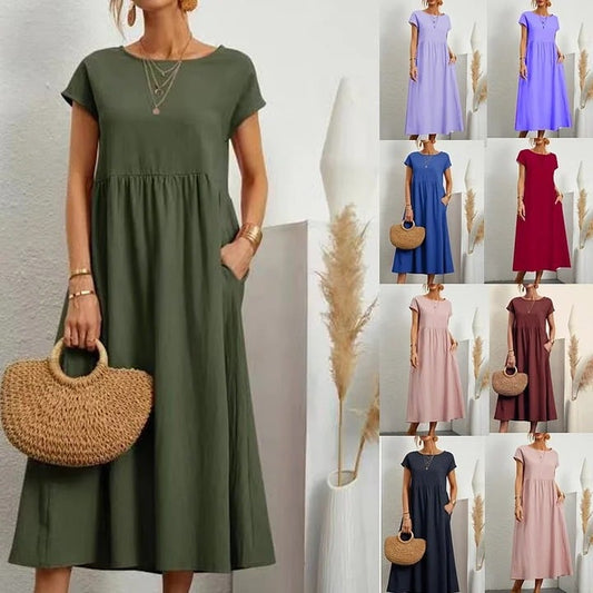 ⏰Last Day Sale 49% Off💃Solid Color Sleeveless Loose Cotton and Linen Pocket Dress