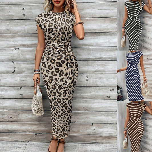 ⏳LAST DAY SALE 50% OFF!!💕 Women's Leopard Print Knot Bodycon Elegant Dress