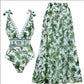 💃Last Day Special Sale 49% OFF🩱 V Neck Lace Up Printed One Piece Swimsuit and Skirt